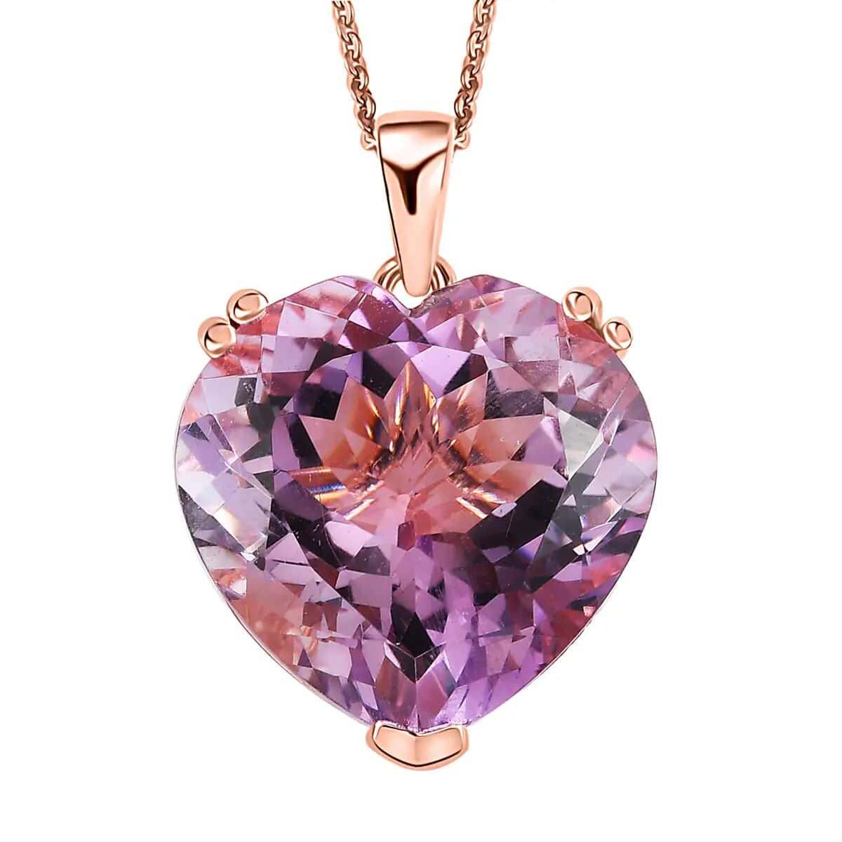 Rose De France Amethyst Heart Solitaire Pendant Necklace 20 Inches in Vermeil Rose Gold Over Sterling Silver 17.15 ctw-129.99 image number 0