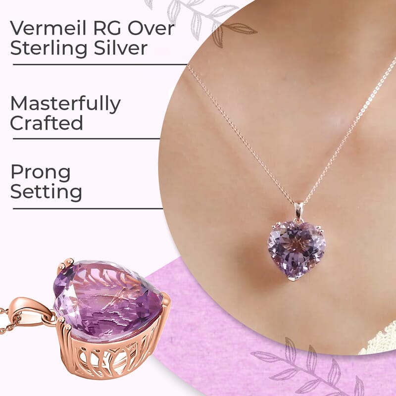 Rose De France Amethyst Heart Solitaire Pendant Necklace,Heart Pendant, 20 Inches Necklace, Sterling Silver Necklace, Amethyst Solitaire Pendant