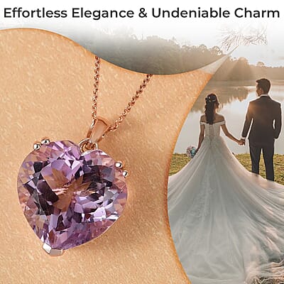 Rose De France Amethyst Heart Solitaire Pendant Necklace,Heart Pendant, 20 Inches Necklace, Sterling Silver Necklace, Amethyst Solitaire Pendant