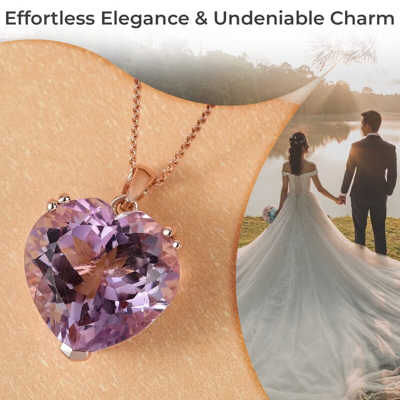 Rose De France Amethyst Heart Solitaire Pendant Necklace,Heart Pendant, 20 Inches Necklace, Sterling Silver Necklace, Amethyst Solitaire Pendant