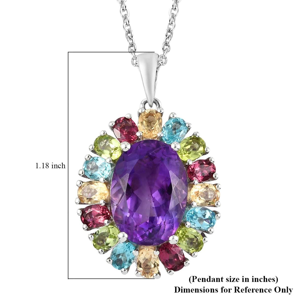 Moroccan Amethyst and Multi Gemstone Rainbow Cocktail Pendant Necklace 20 Inches in Platinum Over Sterling Silver 8.90 ctw image number 5