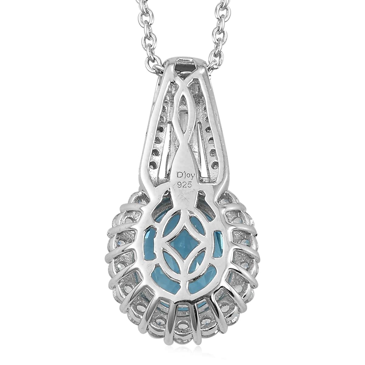 Electric Blue Topaz, Natural White Zircon Pendant Necklace 20 Inches in Platinum Over Sterling Silver 5.80 ctw image number 4