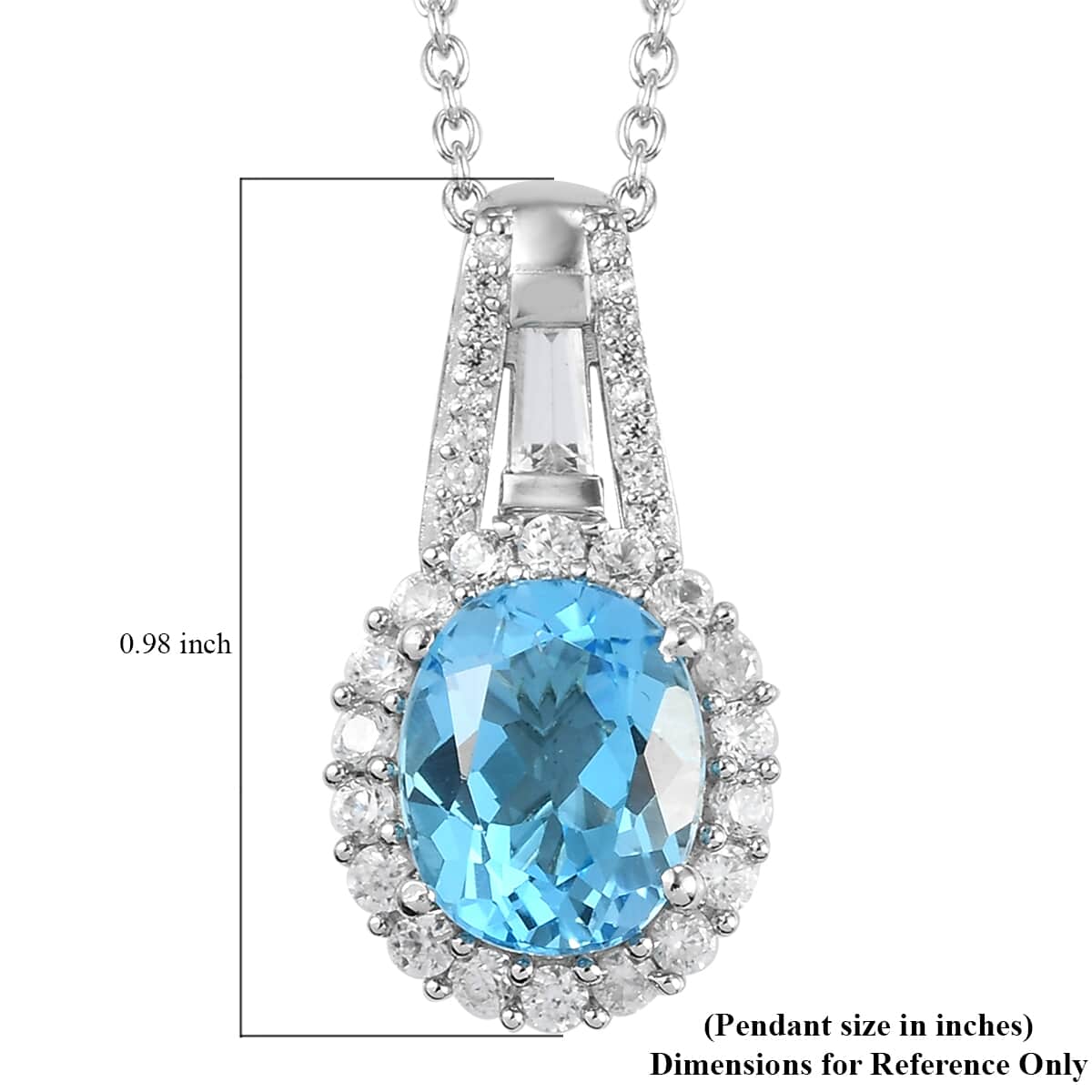 Electric Blue Topaz, Natural White Zircon Pendant Necklace 20 Inches in Platinum Over Sterling Silver 5.80 ctw image number 5