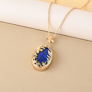 Karis Lapis Lazuli Pendant in 18K YG Plated with ION Plated Yellow Gold Stainless Steel Necklace 20 Inches 14.50 ctw