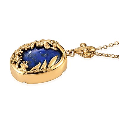 Karis Lapis Lazuli Pendant in 18K YG Plated with ION Plated Yellow Gold Stainless Steel Necklace 20 Inches 14.50 ctw