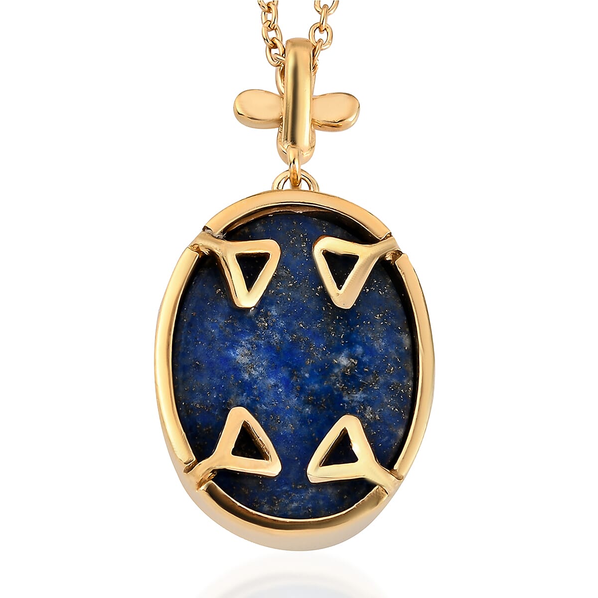 Karis Lapis Lazuli Pendant in 18K YG Plated with ION Plated Yellow Gold Stainless Steel Necklace 20 Inches 14.50 ctw