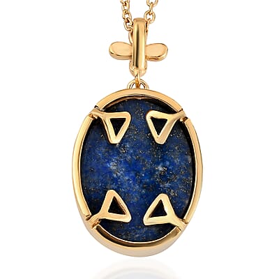 Karis Lapis Lazuli Pendant in 18K YG Plated with ION Plated Yellow Gold Stainless Steel Necklace 20 Inches 14.50 ctw