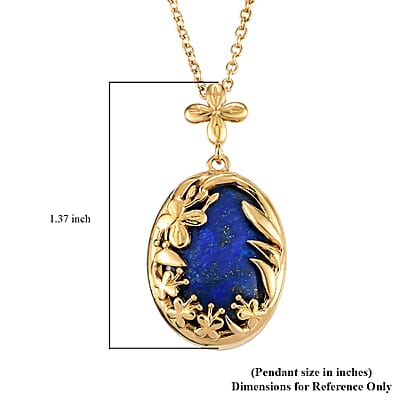 Karis Lapis Lazuli Pendant in 18K YG Plated with ION Plated Yellow Gold Stainless Steel Necklace 20 Inches 14.50 ctw