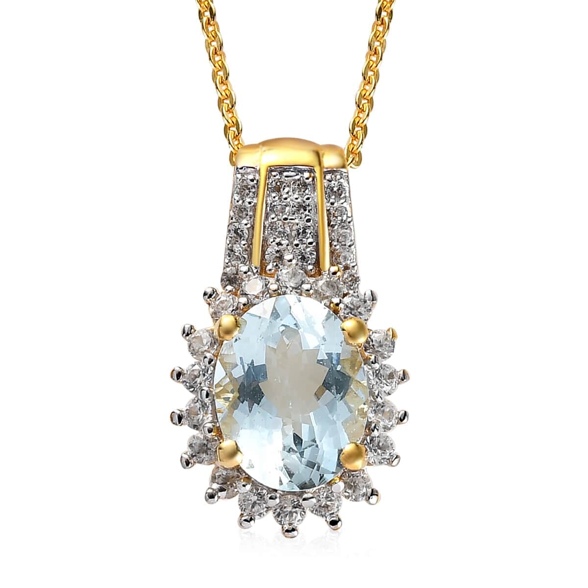 Mangoro Aquamarine and Natural White Zircon Floral Pendant Necklace 20 Inches in Vermeil Yellow Gold Over Sterling Silver 2.10 ctw image number 0