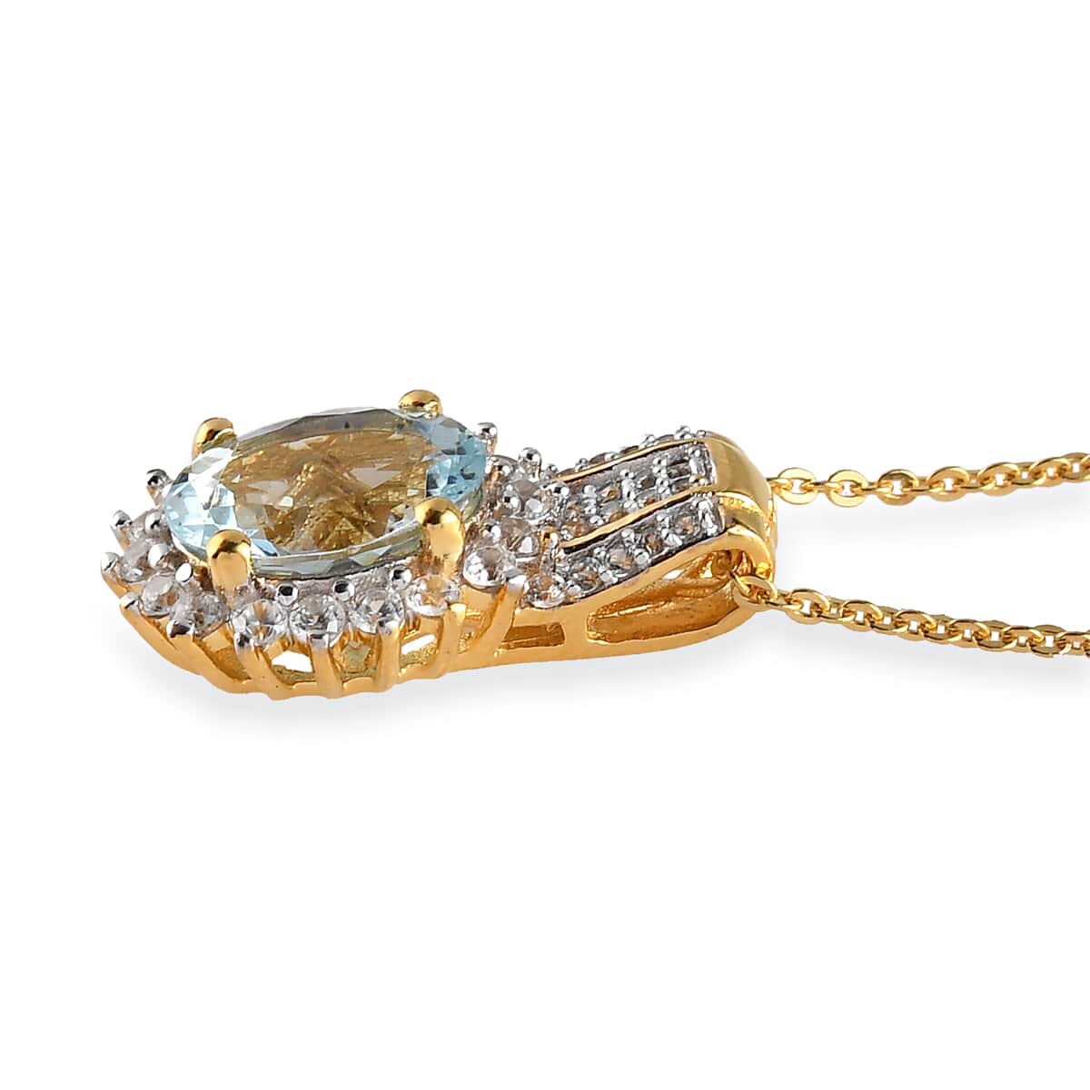 Mangoro Aquamarine and Natural White Zircon Floral Pendant Necklace 20 Inches in Vermeil Yellow Gold Over Sterling Silver 2.10 ctw image number 3