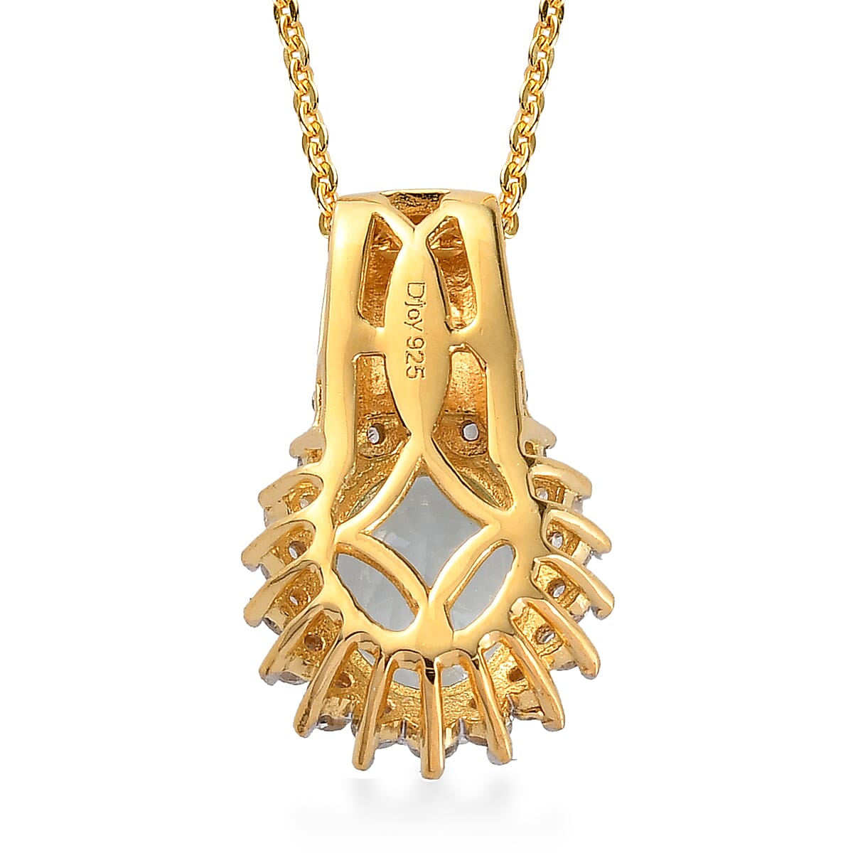 Mangoro Aquamarine and Natural White Zircon Floral Pendant Necklace 20 Inches in Vermeil Yellow Gold Over Sterling Silver 2.10 ctw