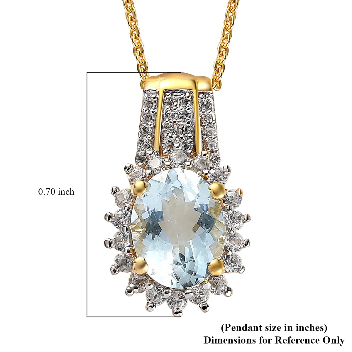 Mangoro Aquamarine and Natural White Zircon Floral Pendant Necklace 20 Inches in Vermeil Yellow Gold Over Sterling Silver 2.10 ctw