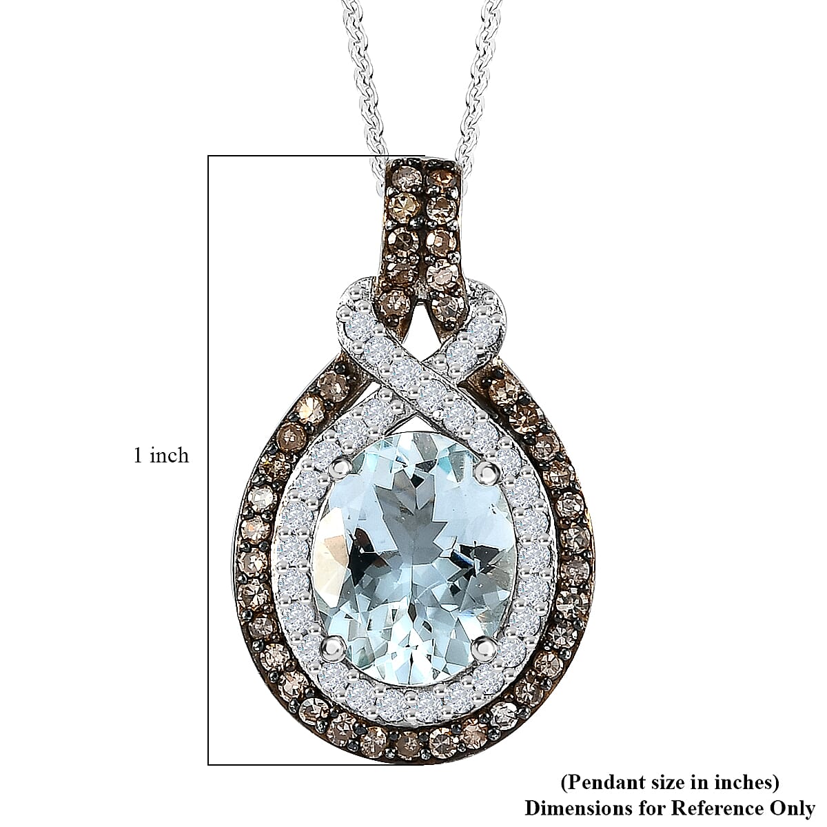 Mangoro Aquamarine Pendant Necklace, Diamond Halo Pendant in Platinum Plated Sterling Silver, Diamond Jewelry Gift For Women, Gifts For Anniversary image number 5