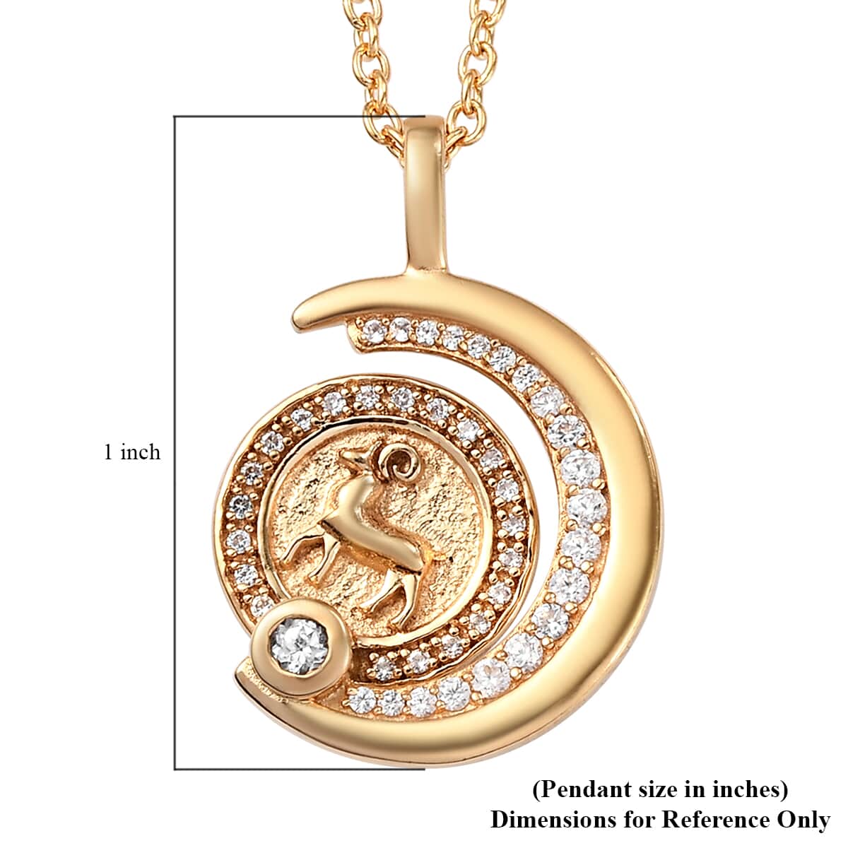 KARIS Rock Crystal Quartz and White Zircon Aries Zodiac Pendant Necklace 20 Inches in 18K YG Plated and ION Plated YG Stainless Steel 0.50 ctw image number 6