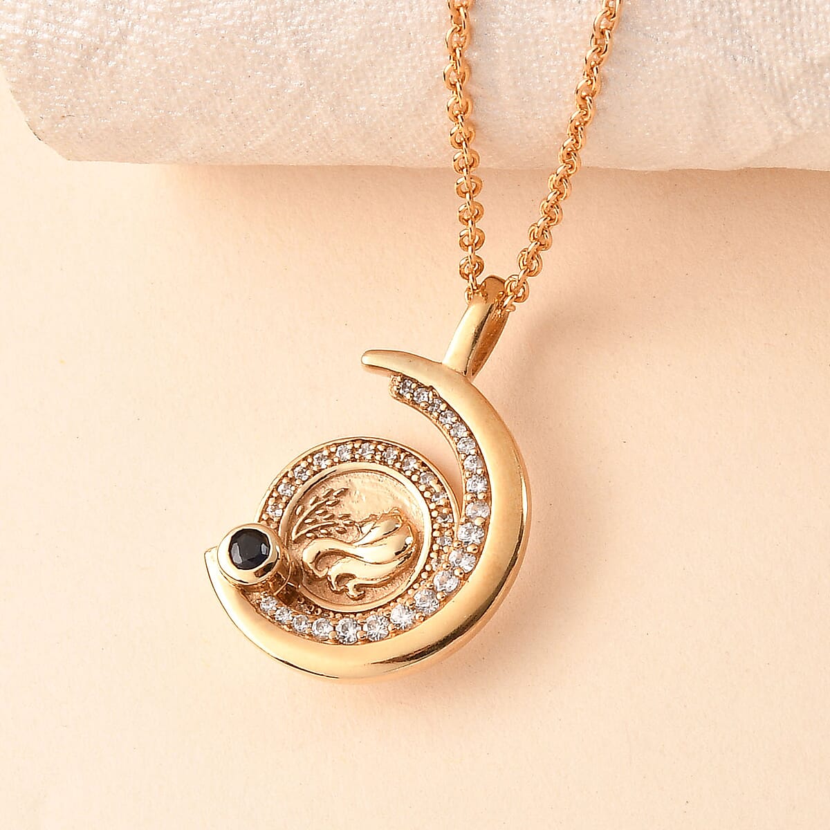 Karis Kanchanaburi Blue Sapphire and White Zircon Virgo Zodiac Pendant Necklace 20 Inches in 18K YG Plated and ION Plated YG Stainless Steel 0.50 ctw image number 1