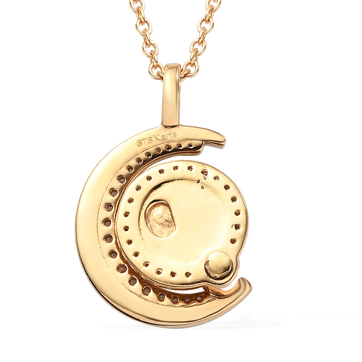 Karis Kanchanaburi Blue Sapphire and White Zircon Virgo Zodiac Pendant Necklace 20 Inches in 18K YG Plated and ION Plated YG Stainless Steel 0.50 ctw image number 4
