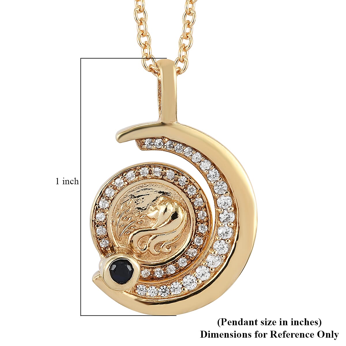 Karis Kanchanaburi Blue Sapphire and White Zircon Virgo Zodiac Pendant Necklace 20 Inches in 18K YG Plated and ION Plated YG Stainless Steel 0.50 ctw image number 6