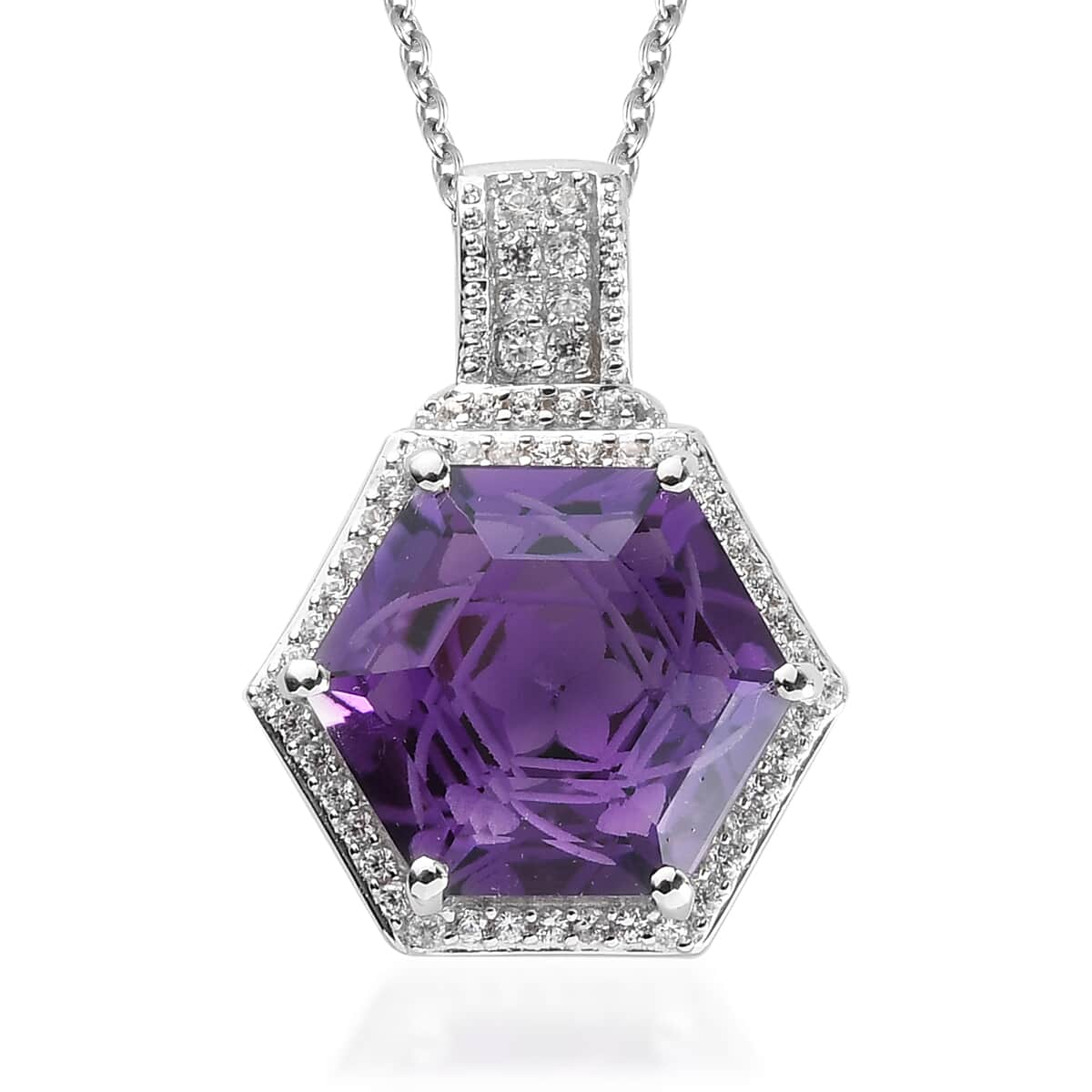 Amethyst and Natural White Zircon Pendant Necklace 20 Inches in Platinum Over Sterling Silver 7.25 ctw image number 0