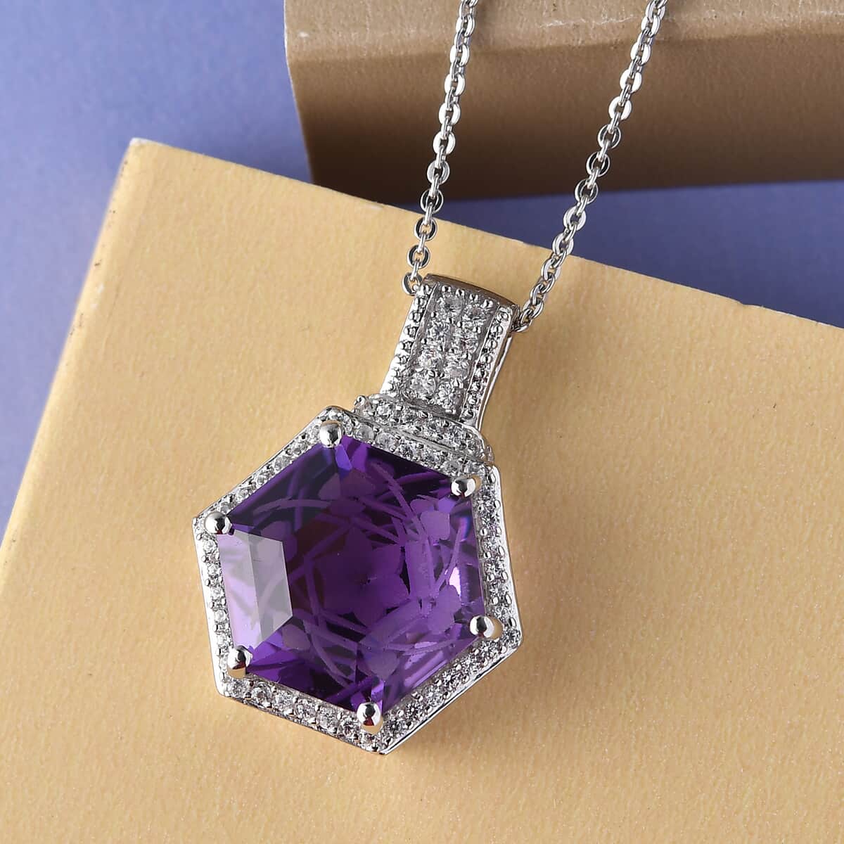 Amethyst and Natural White Zircon Pendant Necklace 20 Inches in Platinum Over Sterling Silver 7.25 ctw image number 1