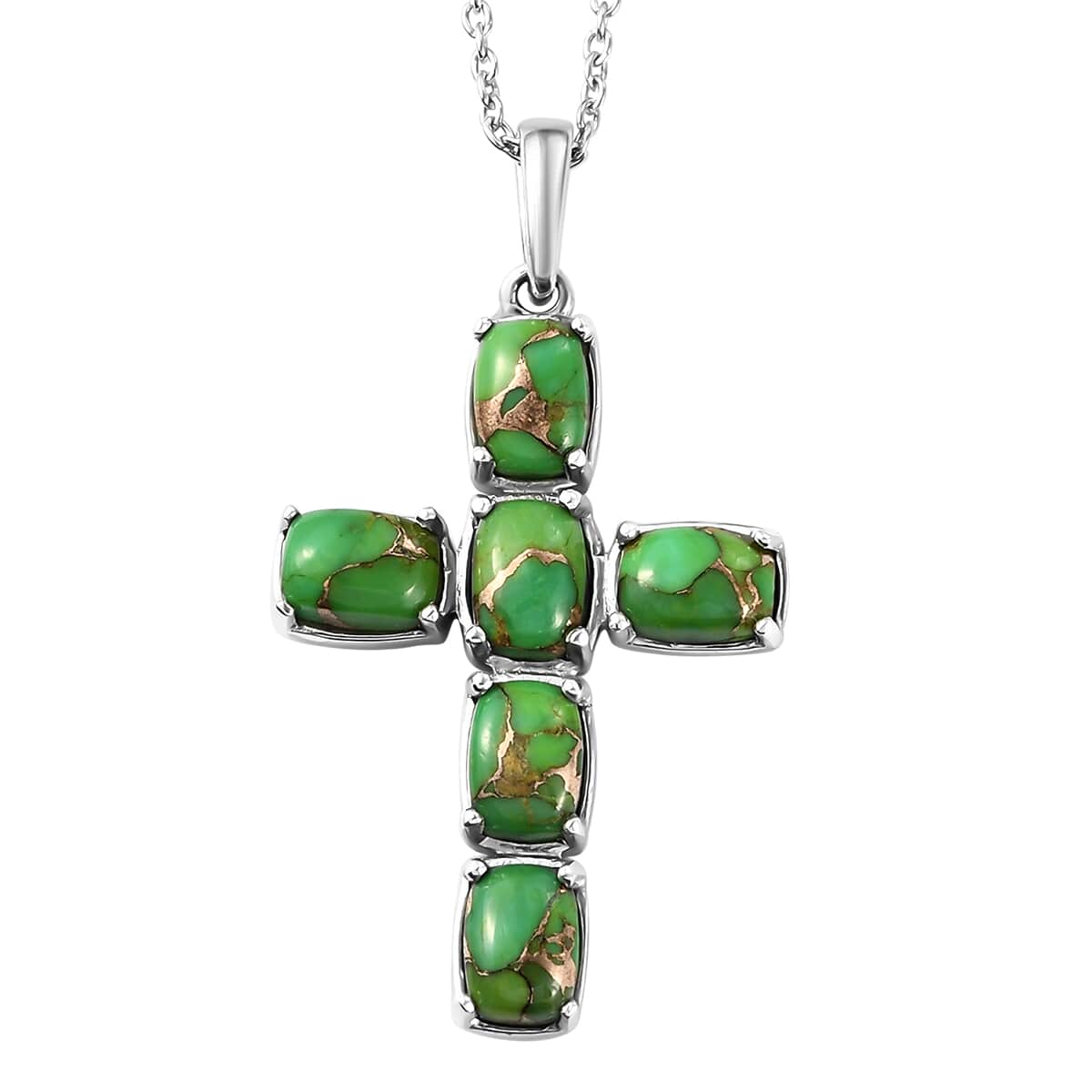 Mojave Green Turquoise Cross Pendant Necklace 20 Inches in Platinum Over Sterling Silver 5.90 ctw image number 0