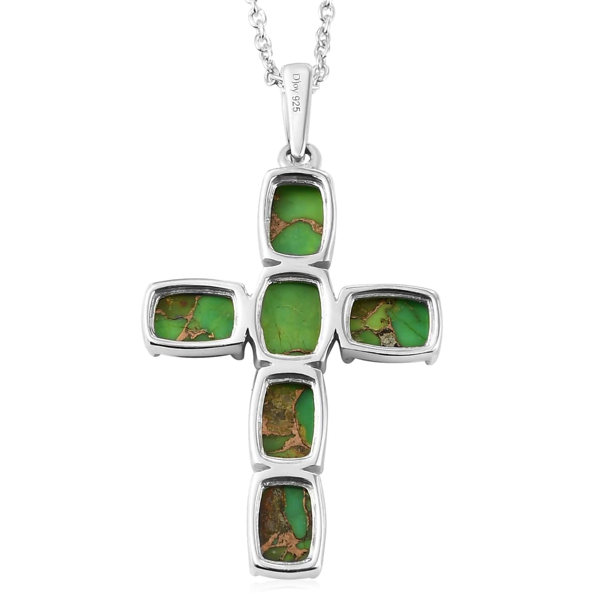 Mojave Green Turquoise Cross Pendant Necklace 20 Inches in Platinum Over Sterling Silver 5.90 ctw image number 6