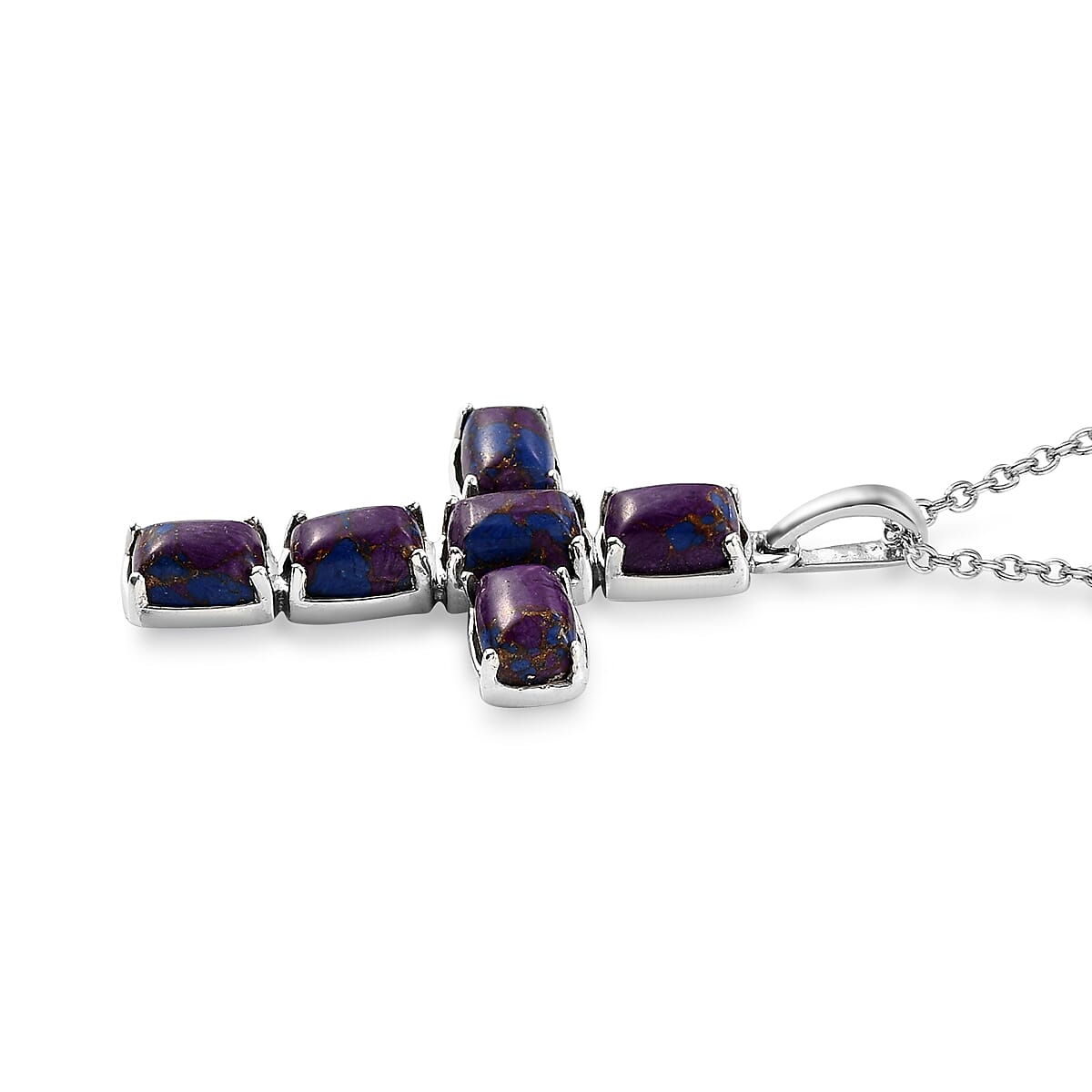 Mojave Purple Turquoise Cross Pendant Necklace 20 Inches in Platinum Over Sterling Silver 6.10 ctw image number 5