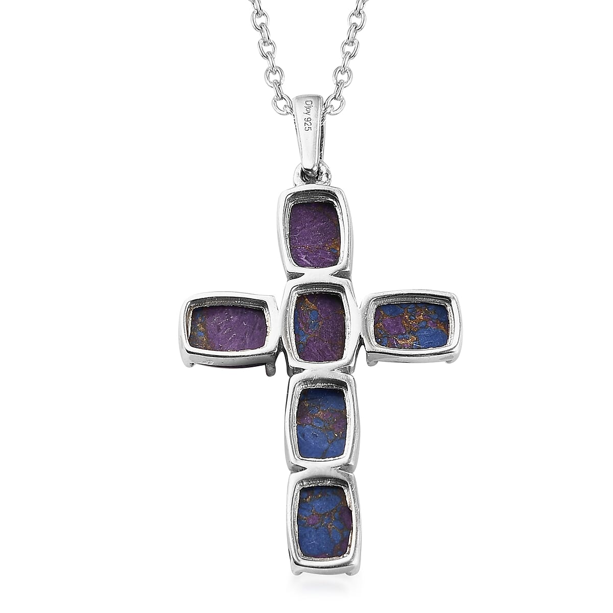 Mojave Purple Turquoise Cross Pendant Necklace 20 Inches in Platinum Over Sterling Silver 6.10 ctw image number 6