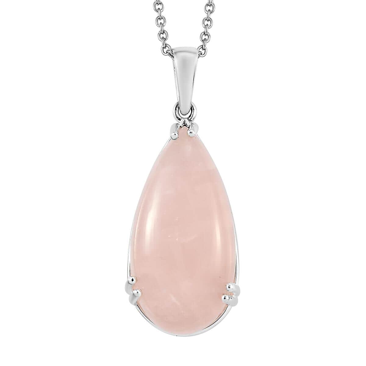 Galilea Rose Quartz Solitaire Drop Pendant Necklace 20 Inches in Sterling Silver and Stainless Steel 28.70 ctw image number 0