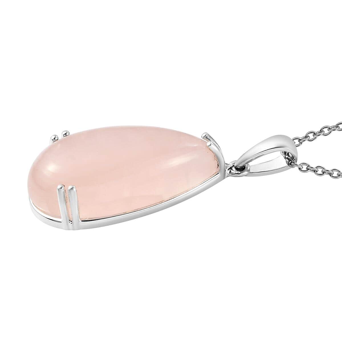 Galilea Rose Quartz Solitaire Drop Pendant Necklace 20 Inches in Sterling Silver and Stainless Steel 28.70 ctw image number 3