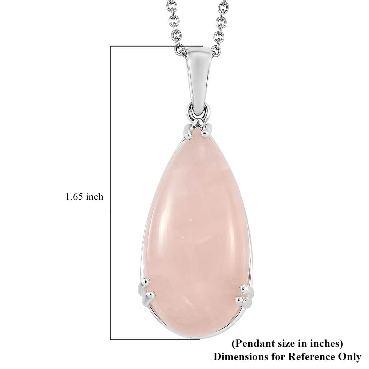Galilea Rose Quartz Solitaire Drop Pendant Necklace 20 Inches in Sterling Silver and Stainless Steel 28.70 ctw image number 6