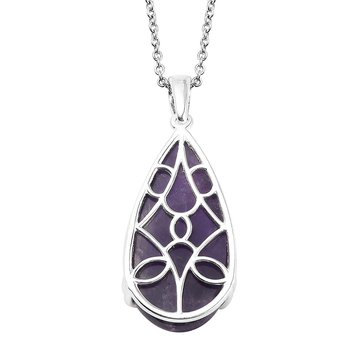 Amethyst Solitaire Drop Pendant in Sterling Silver with Stainless Steel Necklace (20 Inches) 30.50 ctw image number 6