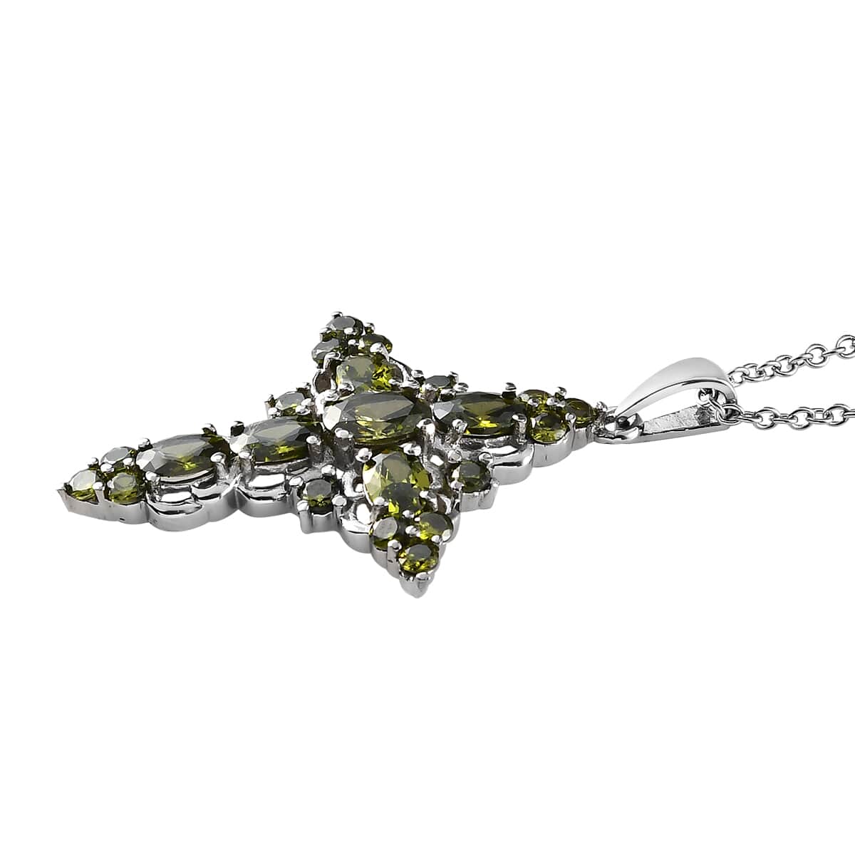 Simulated Peridot Diamond Cross Pendant Necklace 20 Inches in Stainless Steel 6.50 ctw image number 5