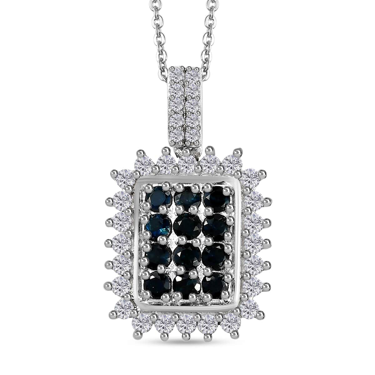 Premium Monte Belo Indicolite and White Zircon Pendant Necklace 20 Inches in Platinum Over Sterling Silver 1.65 ctw image number 0