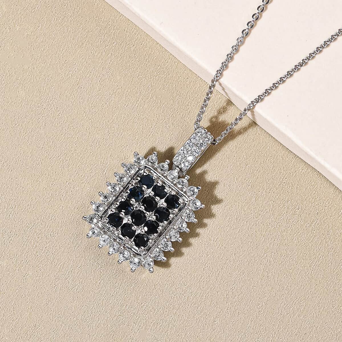 Premium Monte Belo Indicolite and White Zircon Pendant Necklace 20 Inches in Platinum Over Sterling Silver 1.65 ctw image number 1