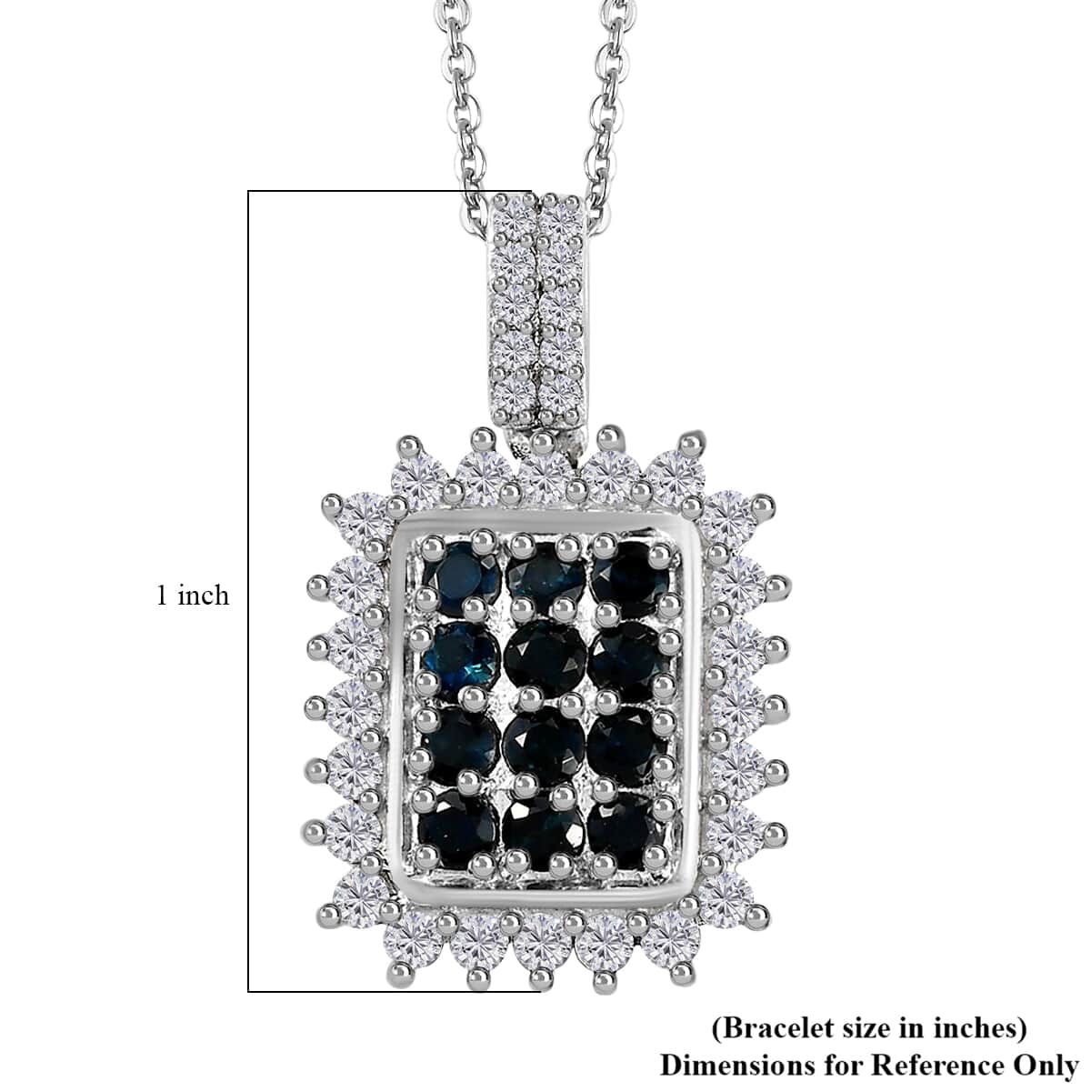 Premium Monte Belo Indicolite and White Zircon Pendant Necklace 20 Inches in Platinum Over Sterling Silver 1.65 ctw image number 6