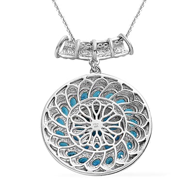 Malgache Neon Apatite and White Zircon Floral Pendant Necklace 20 Inches in Platinum Over Sterling Silver 5.70 ctw