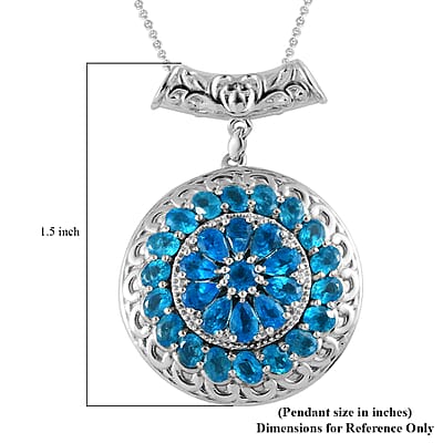 Malgache Neon Apatite and White Zircon Floral Pendant Necklace 20 Inches in Platinum Over Sterling Silver 5.70 ctw