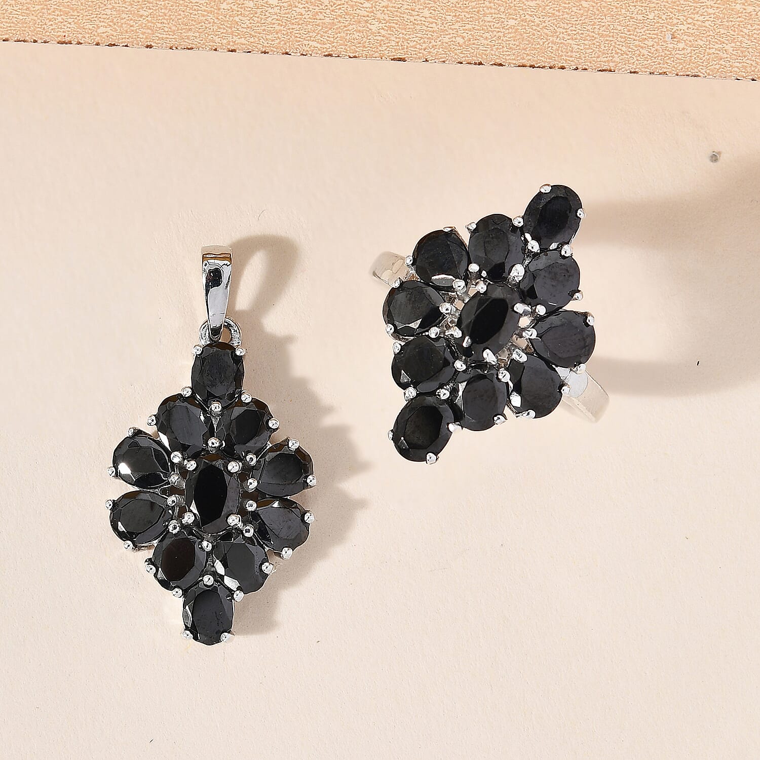 Elite Shungite 3.90 ctw Ring (Size 5.5) and Pendant without Chain in Platinum Over Sterling Silver