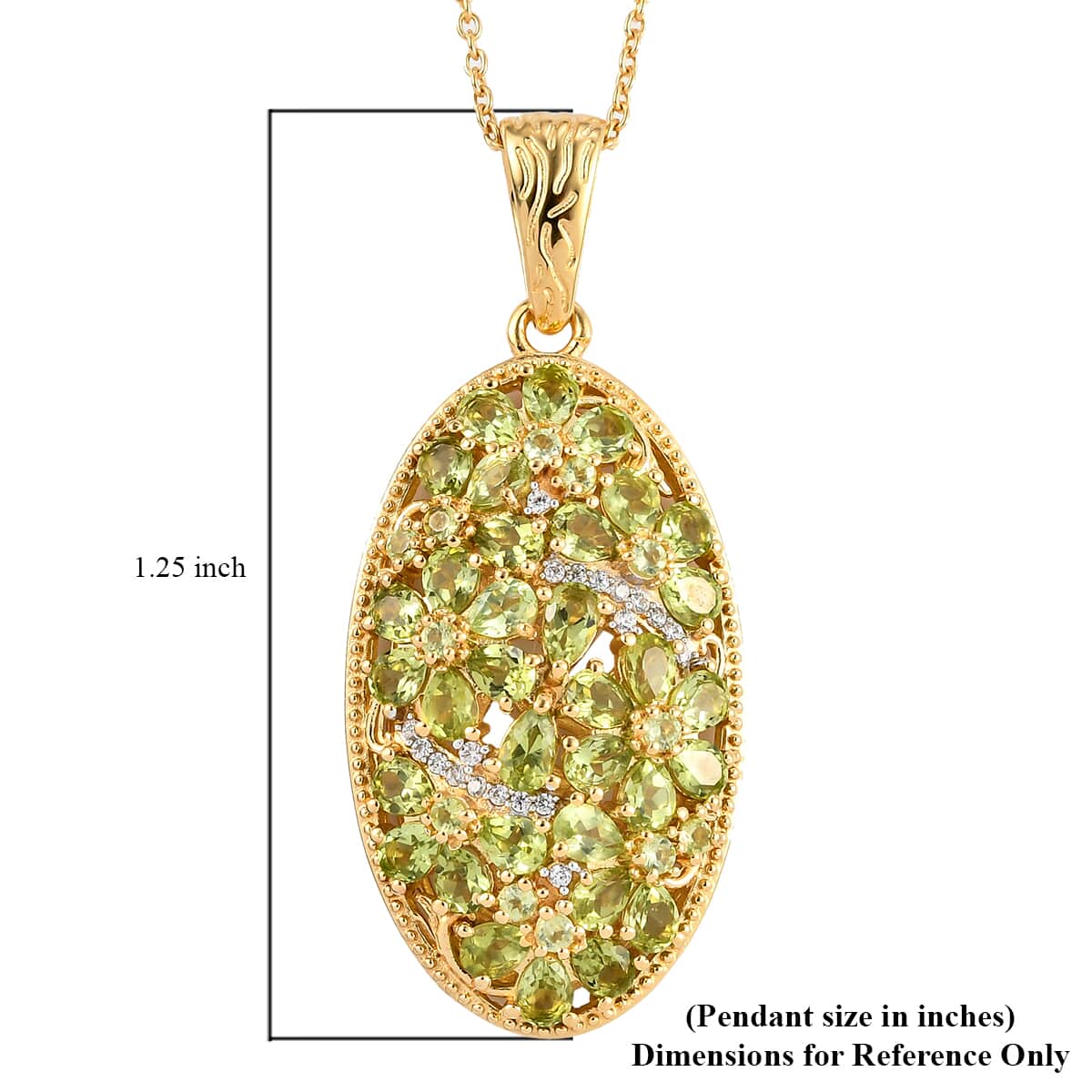 Arizona Peridot and White Zircon Elongated Floral Pendant Necklace 20 Inches in Vermeil YG Over Sterling Silver 6.40 ctw image number 5