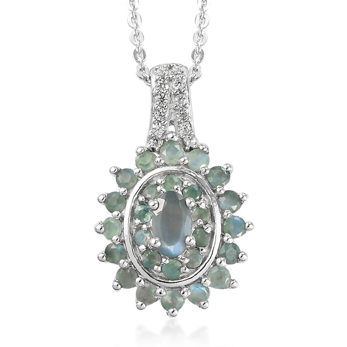 Narsipatnam Alexandrite and Natural White Zircon Floral Pendant Necklace 20 Inches in Platinum Over Sterling Silver 1.00 ctw image number 0