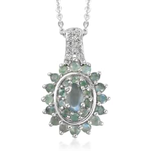 Narsipatnam Alexandrite and Natural White Zircon Floral Pendant Necklace 20 Inches in Platinum Over Sterling Silver 1.00 ctw