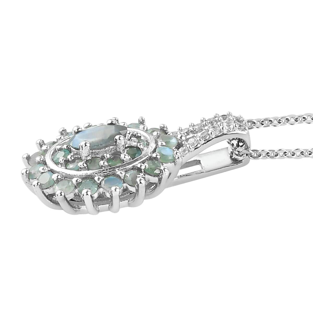 Narsipatnam Alexandrite and Natural White Zircon Floral Pendant Necklace 20 Inches in Platinum Over Sterling Silver 1.00 ctw image number 3