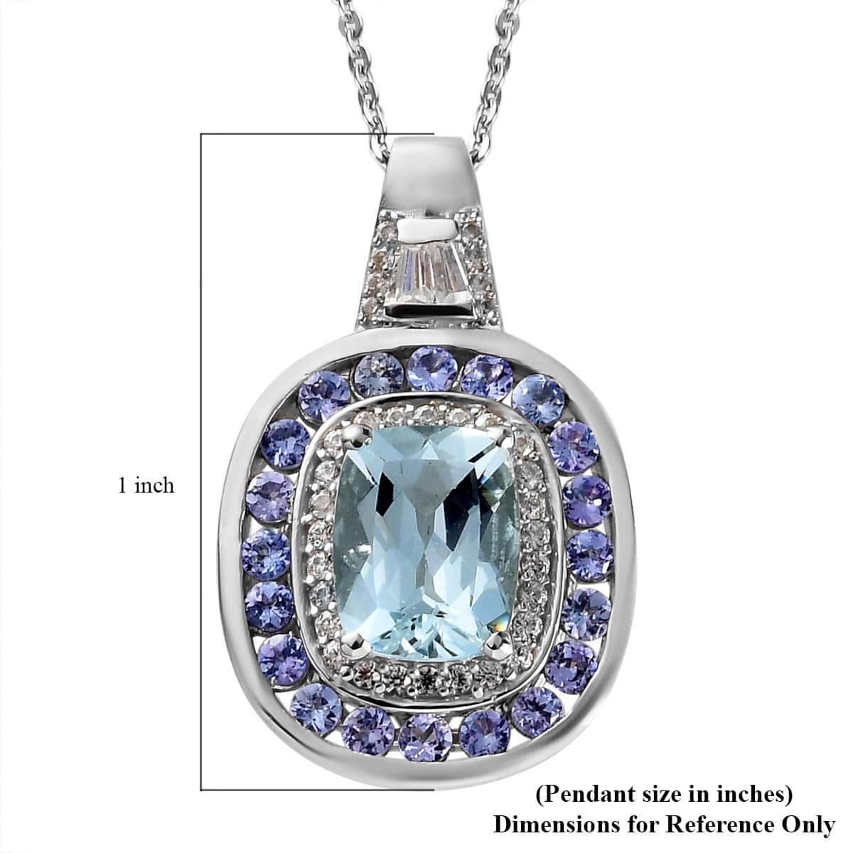 Espirito Santo Aquamarine and Multi Gemstone Double Halo Pendant Necklace 20 Inches in Platinum Over Sterling Silver 3.00 ctw image number 5
