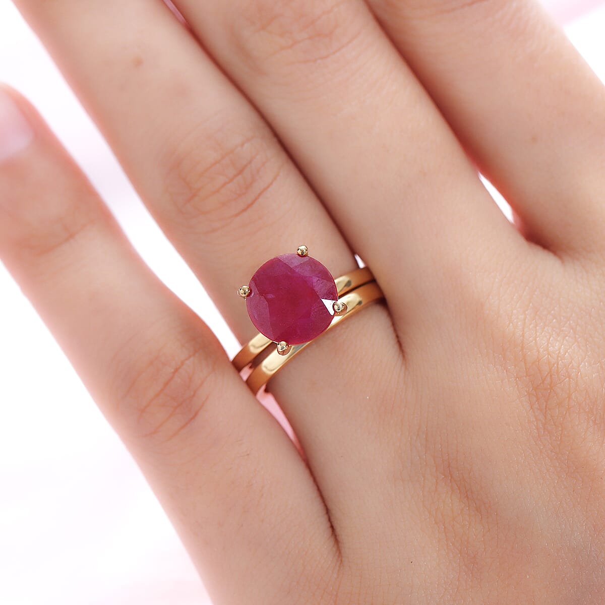 Niassa Ruby Stackable Ring in Vermeil Yellow Gold Over Sterling Silver (Size 6.0) 5.60 ctw image number 2