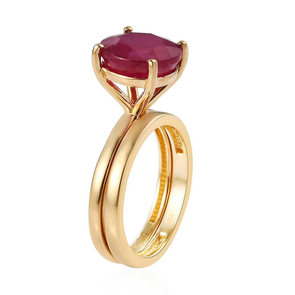 Niassa Ruby Stackable Ring in Vermeil Yellow Gold Over Sterling Silver (Size 6.0) 5.60 ctw image number 4