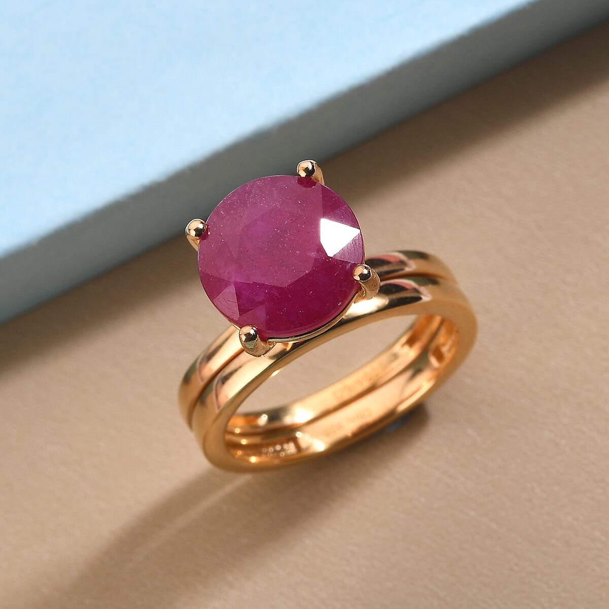 Niassa Ruby Stackable Ring in Vermeil Yellow Gold Over Sterling Silver (Size 7.0) 5.60 ctw image number 1