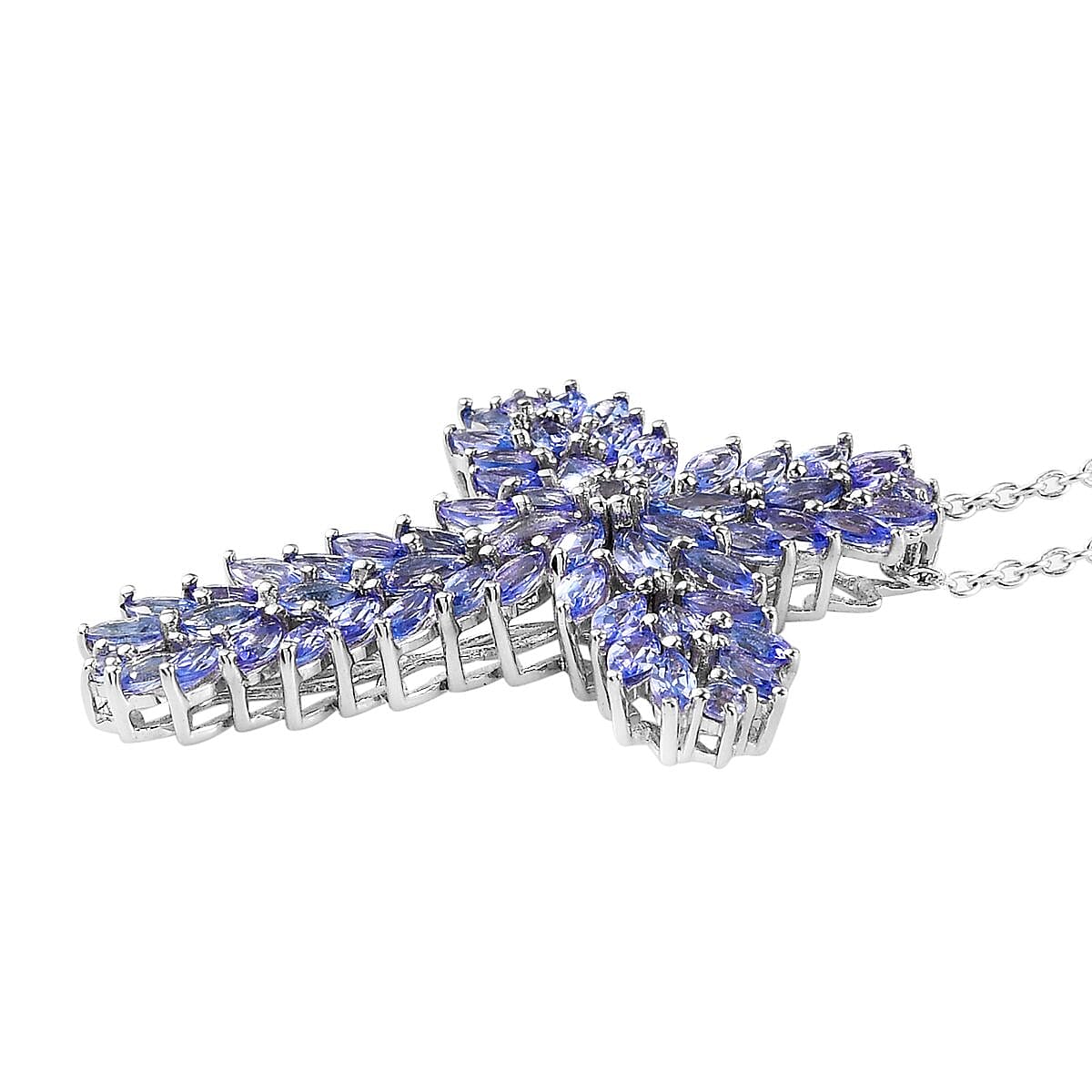 Tanzanite Cross Pendant Necklace 18 Inches in Platinum Over Sterling Silver 5.15 ctw image number 3