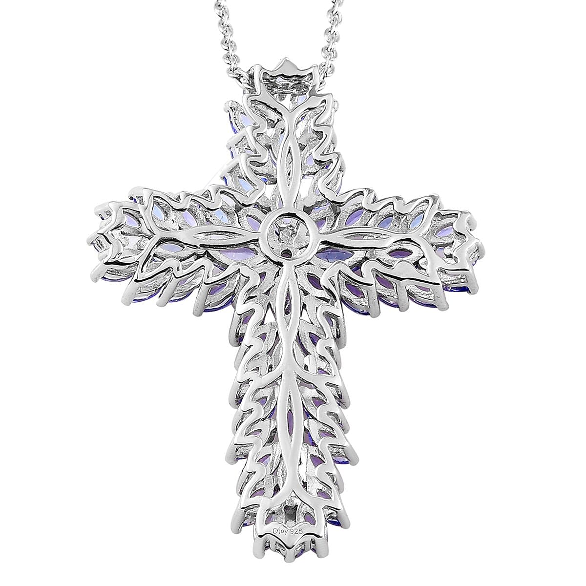 Tanzanite Cross Pendant Necklace 18 Inches in Platinum Over Sterling Silver 5.15 ctw image number 4