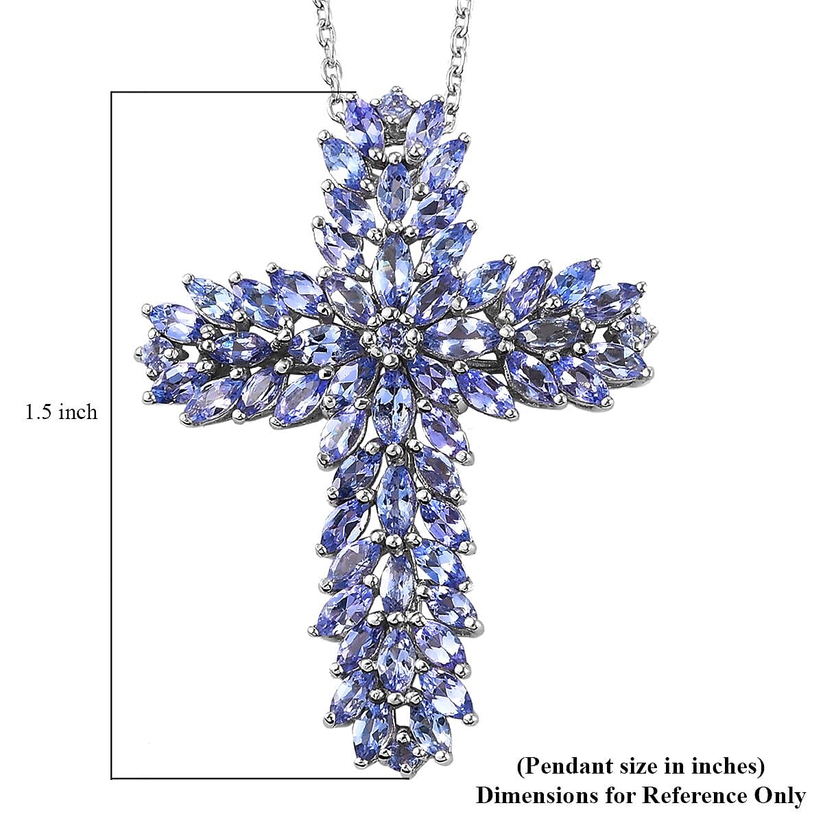 Tanzanite Cross Pendant Necklace 18 Inches in Platinum Over Sterling Silver 5.15 ctw image number 6