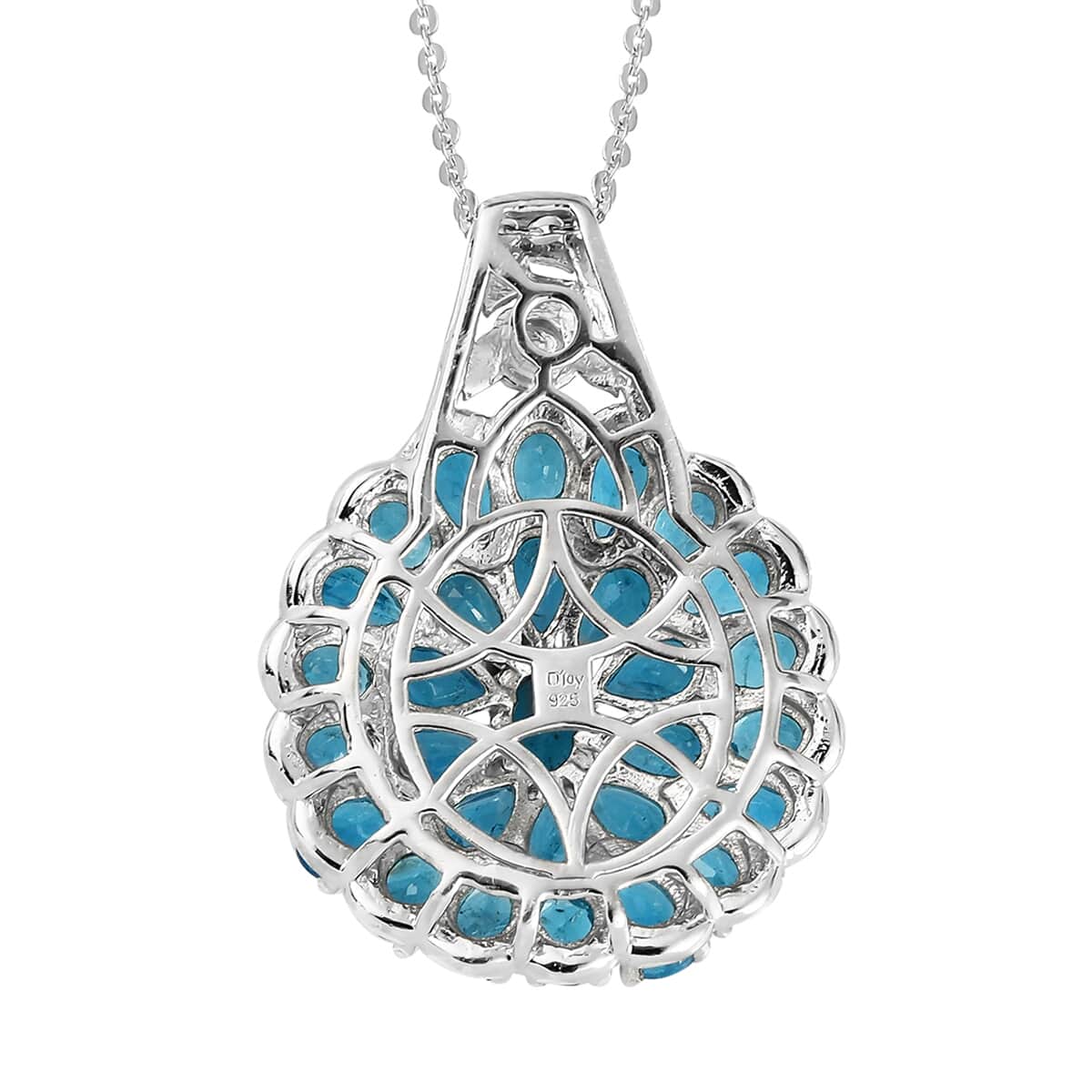 Malgache Neon Apatite Floral Pendant Necklace 20 Inches in Platinum Over Sterling Silver 7.50 Grams 5.85 ctw image number 4